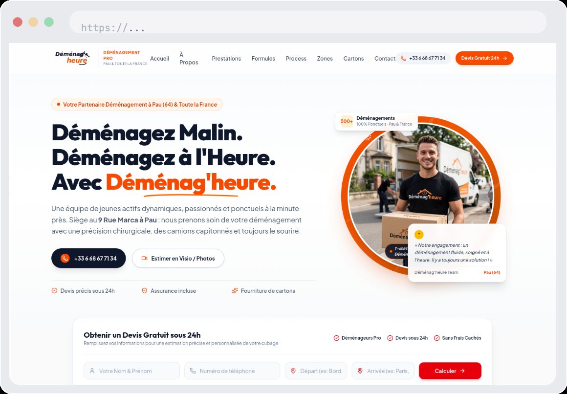 Site Deménag’heure, criado pela x-studioapp